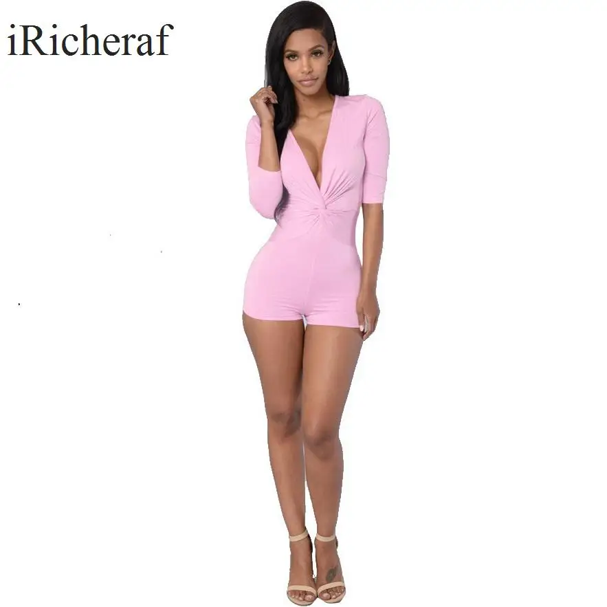 Пикантные женские комбинезоны черный розовый v образным вырезом Половина рукава