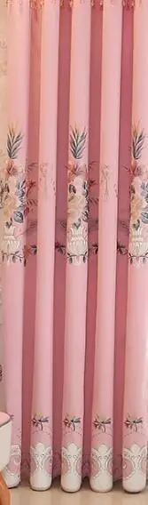 Pink Curtains Европейские Роскошные затемненные шторы для гостиной, спальни, на окно, с цветочной вышивкой, 80% затененные шторы, занавески, украшение - Цвет: Pink Curtains