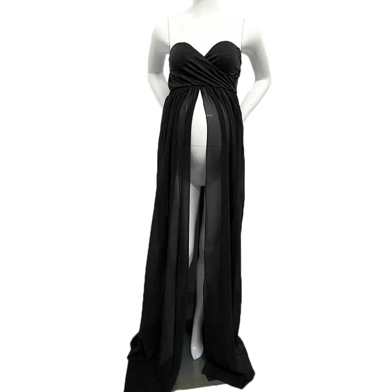 Black Dress VOGUEON для женщин средства ухода за кожей для будущих мам платье фотосессии Леди Лето рукавов фотографии хлопок пляжное длинное - Цвет: Black Dress