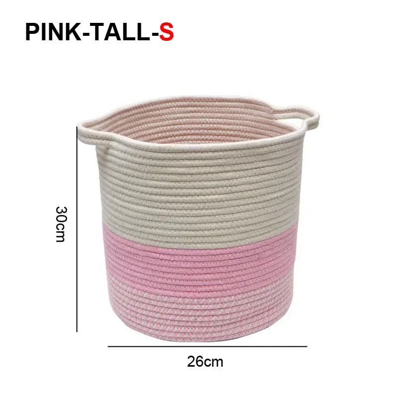 pink-tall-S Корзина для белья ручной работы из натурального хлопка для игрушек, органайзер для грязной одежды, корзина для белья, корзина для пикника, корзина для велосипеда - Цвет: pink-tall-S