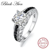 black awn vintage 925 sterling silver fine jewelry trendy wedding rings for women black spinel engagement bague c092
