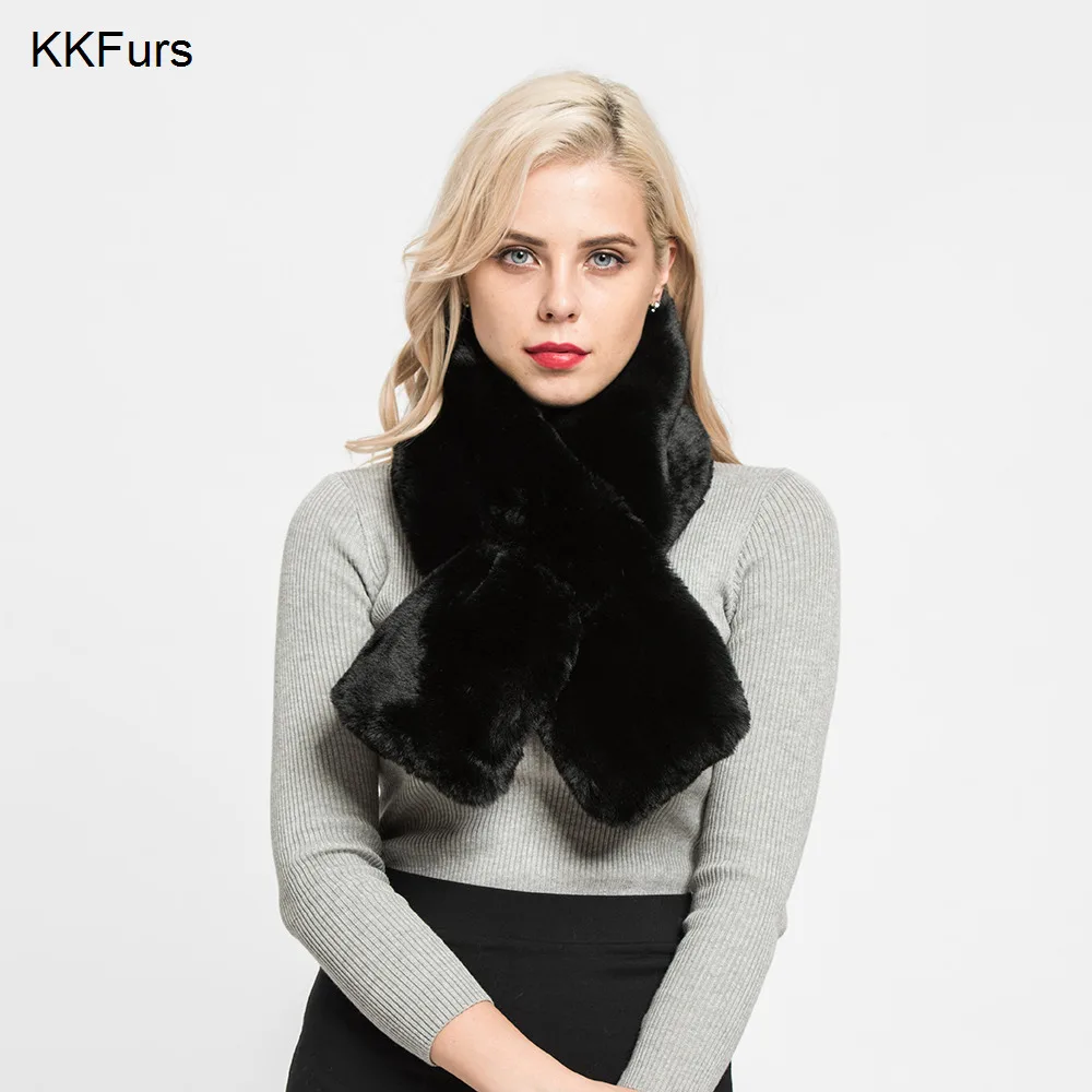 Black KKFurs женский шарф из искусственного меха, зимние теплые шали, модные стильные шали, высокое качество, опт/розница S7143 - Цвет: Black
