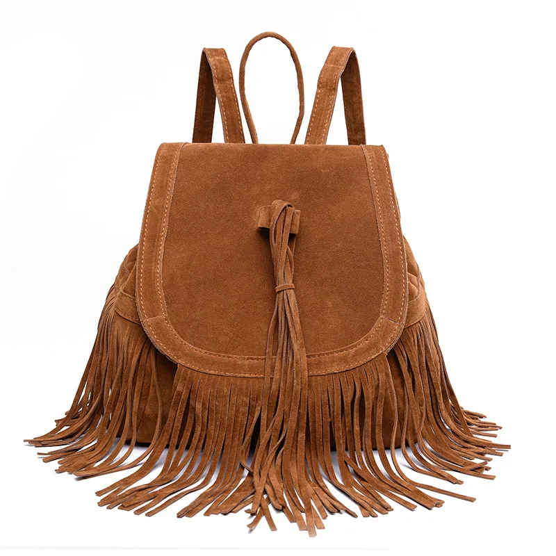 

2020 Fashion Women Tassel Backpacks Girls Vintage Suede Shoulder School Bags Travel Backbags Women's Backpack Mochila Feminina