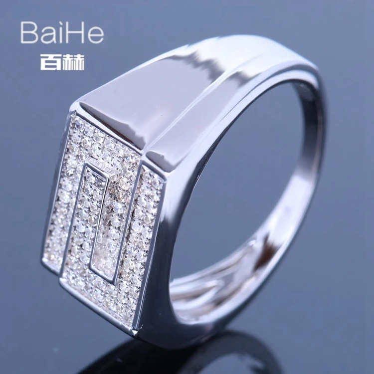 Baihe SOLID 14 К из белого золота(au585) 0.4ct CERTIFIED H/SI круглая огранка из натуральной бриллиантами свадебные Для мужчин Мода кольцо