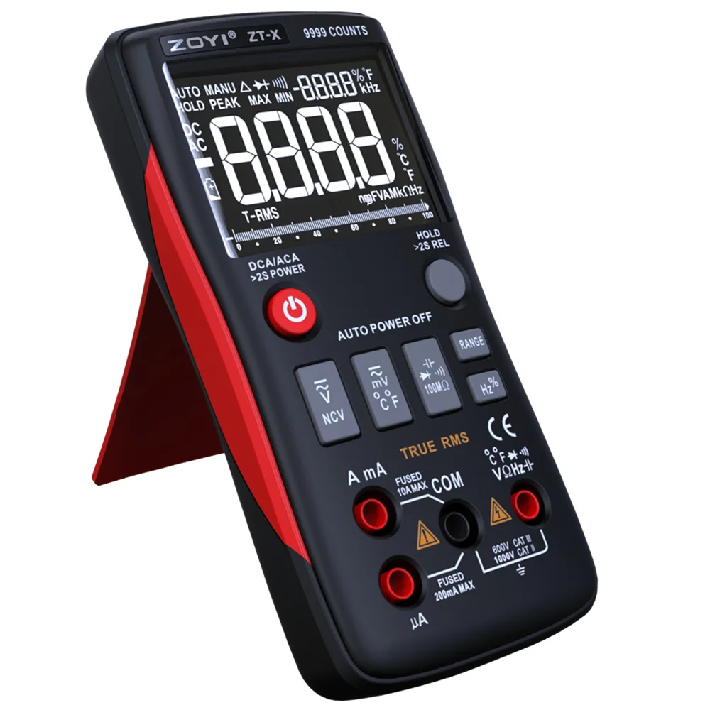 ZOYI Цифровой мультиметр Кнопка True-RMS 9999 отсчетов Multimetro AC/DC Напряжение Амперметр Ток Ом Электрический инструмент ZT-X