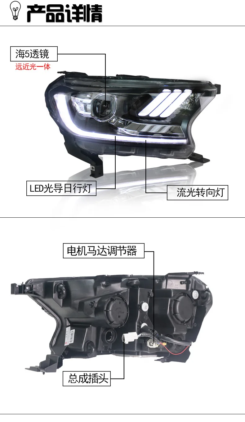 D-YL автомобильный Стайлинг для Ford фара дальнего света- Ford Everest светодиодный головной фонарь Hid вариант Angel Eye биксеноновые фары аксессуары