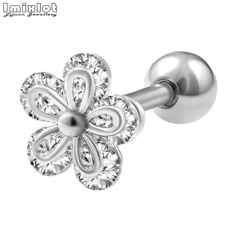 Imixlot 1 шт. Кристалл Циркон цветок серьги пирсинг хряща уха Tragus Спираль уха пирсинг верхней части Labret тела ювелирные изделия 16 г