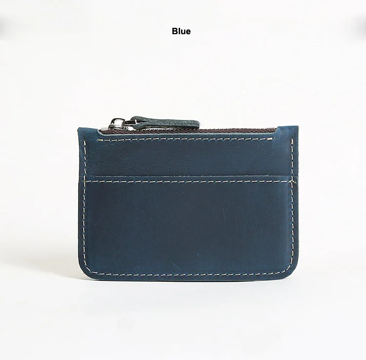 Кошелек в стиле ретро из натуральной воловьей кожи с короткой головкой для женщин и мужчин, простая Мужская миниатюрная монетная сумка, женский маленький держатель карточек, кошелек - Цвет: Blue