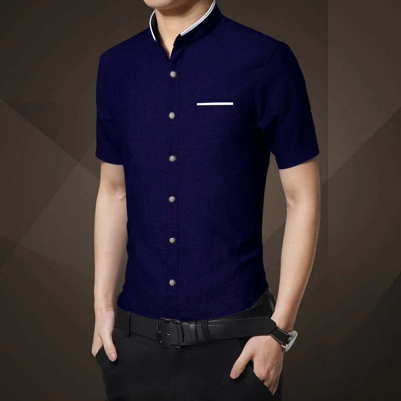 Summer men's short-sleeved shirt fashion slim collar simple solid color generation | Мужская одежда