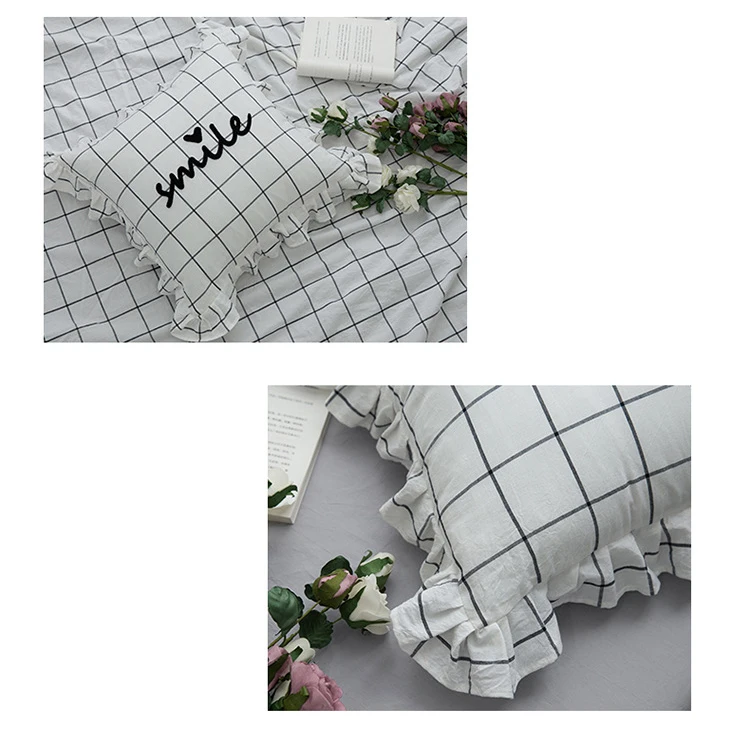 Подушка 45 см с оборками и улыбкой декоративные креативные клетчатые мягкие