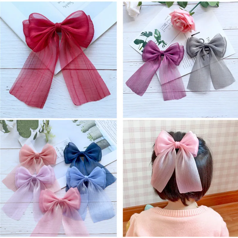 

10pcs/lot High Quality Multi Color Cute Snow Yarn Ribbon Bows Headdress For Hairclips Kids Hairpin Hair Accessories Bowknot