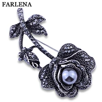 imitated gray pearl silver plated delicate roses flower sweater pins and brooches fashion crystal rhinestone brooch for women