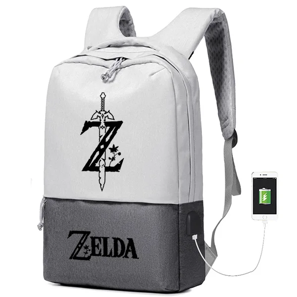1 Легенда о Зельде игровой мужской рюкзак Zelda холщовый рюкзак с принтом USB интерфейс ноутбук школьный рюкзак - Цвет: 1