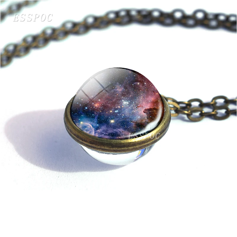 Ожерелье со стеклянным шариком в виде галактики и туманности двухсторонняя