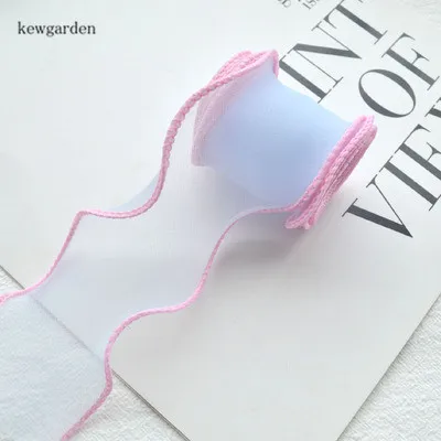 Kewgarden вручную изготовленная лента около " 50 мм волнистые контрастные цвета Край Вуаль ленты DIY волос Лук аксессуары атласная лента для свадьбы 5 м