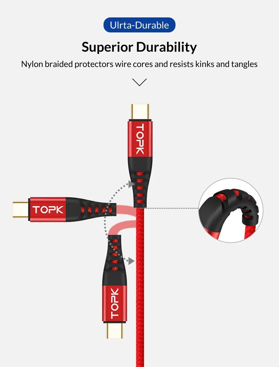 TOPK usb type C кабель 3 м для samsung S9 S8 USB C мобильный телефон Быстрая зарядка type C кабель для Oneplus 6t Xiao mi Red mi note 7 mi 9