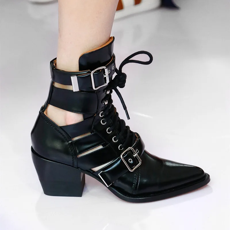 Женские черные ботильоны на низком каблуке с пряжкой и заклепками Zapatos Mujer