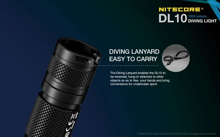 NITECORE DL10 светильник для дайвинга подводный Спорт 30 мс Водонепроницаемый 1000 люмен вспышка светильник фонарь без батареи 18650
