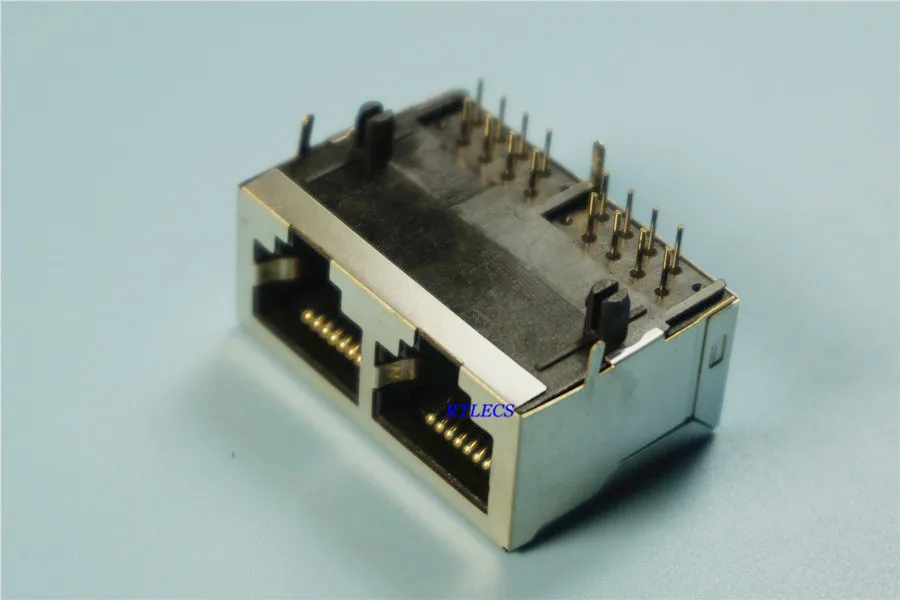 2-х портовый экранированный модульный разъем RJ45 8P8C прямоугольный сквозной