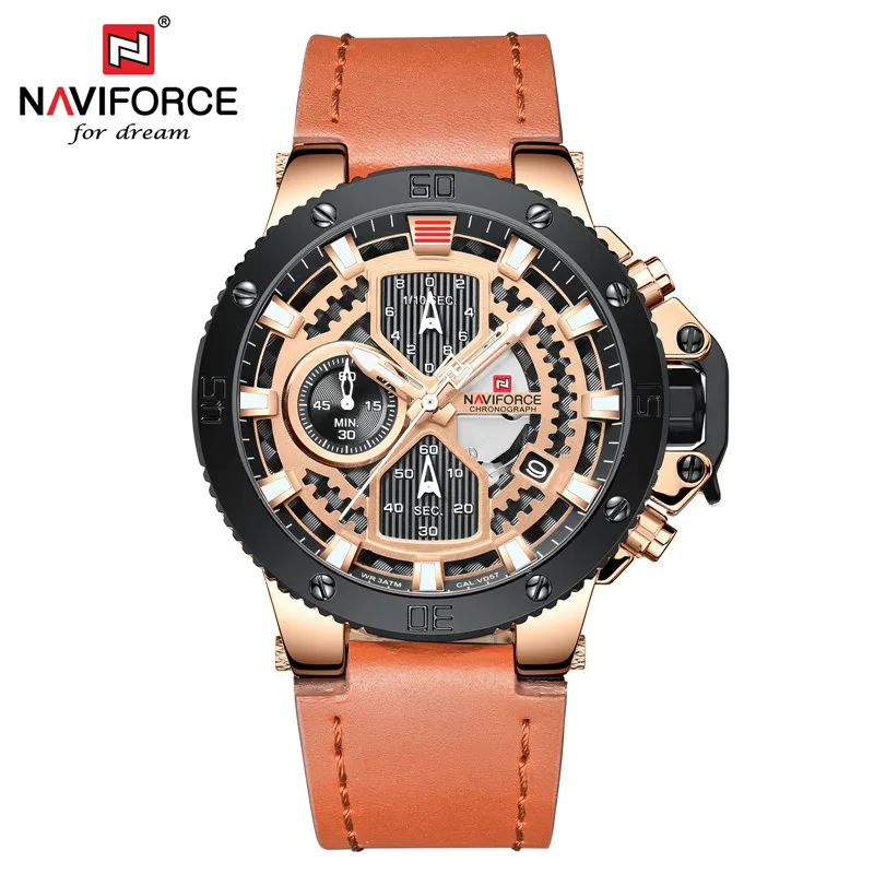 NA915902 without box Relogio Masculino NAVIFORCE для мужчин часы лучший бренд класса люкс Спортивный Хронограф Военная Униформа АРМИЯ кварцевые кожаные часы на запястье мужской 9159 - Цвет: NA915902 without box