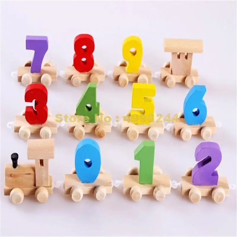 Деревянные pull &amp drag цифровой маленький поезд транспортного средства блоки
