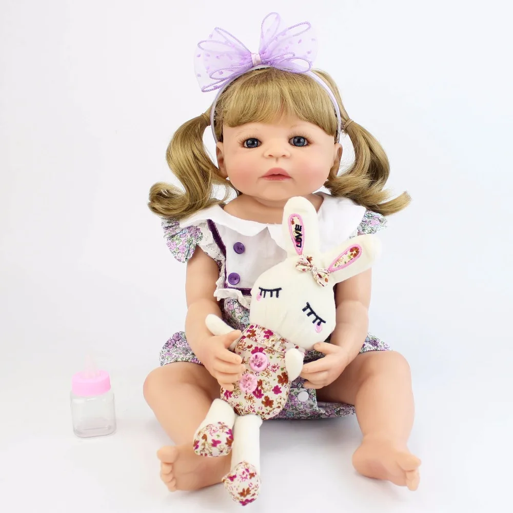 

55 см полностью силиконовая кукла-Реборн, игрушка для девочки, виниловая кукла для новорожденных, блонд, принцесса, младенцы, Bebe, игрушка для ...