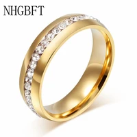 nhgbft 6mm wide gold color crystal cz ring for women mens stainless steel wedding ring dropshipping