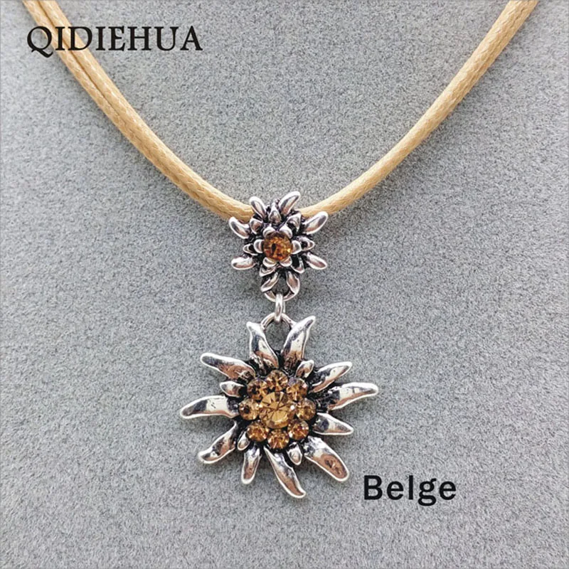 Винтажное серебряное ожерелье Эдельвейс кулон для женщин многоцветный корейский канат Октоберфест массивное ожерелье ювелирные изделия