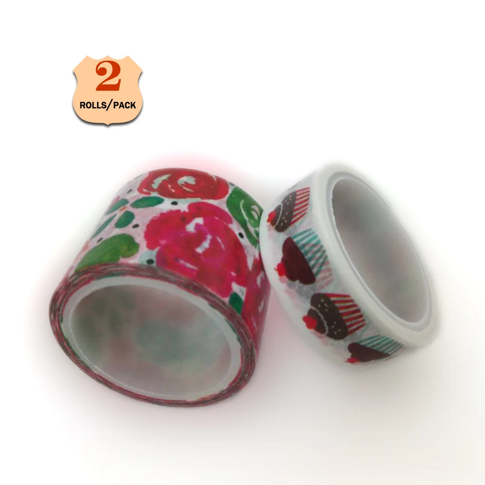 

flower & cupcake pattern SET washi tape 2rolls per box masking planner decorative tape paper box included