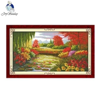 joy sunday autumn scene in lotus pond counted cross stitch set print cross stitch diy cross stitch kit for embroidery needlework