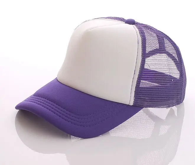 Purple and white Новинка, 1 шт., OEM ODM, Пользовательский логотип, реклама, дышащая сетка, Snapbacks, Кепка для водителя грузовика, для взрослых, повседневная, регулируемая бейсболка, Gorros - Цвет: Purple and white