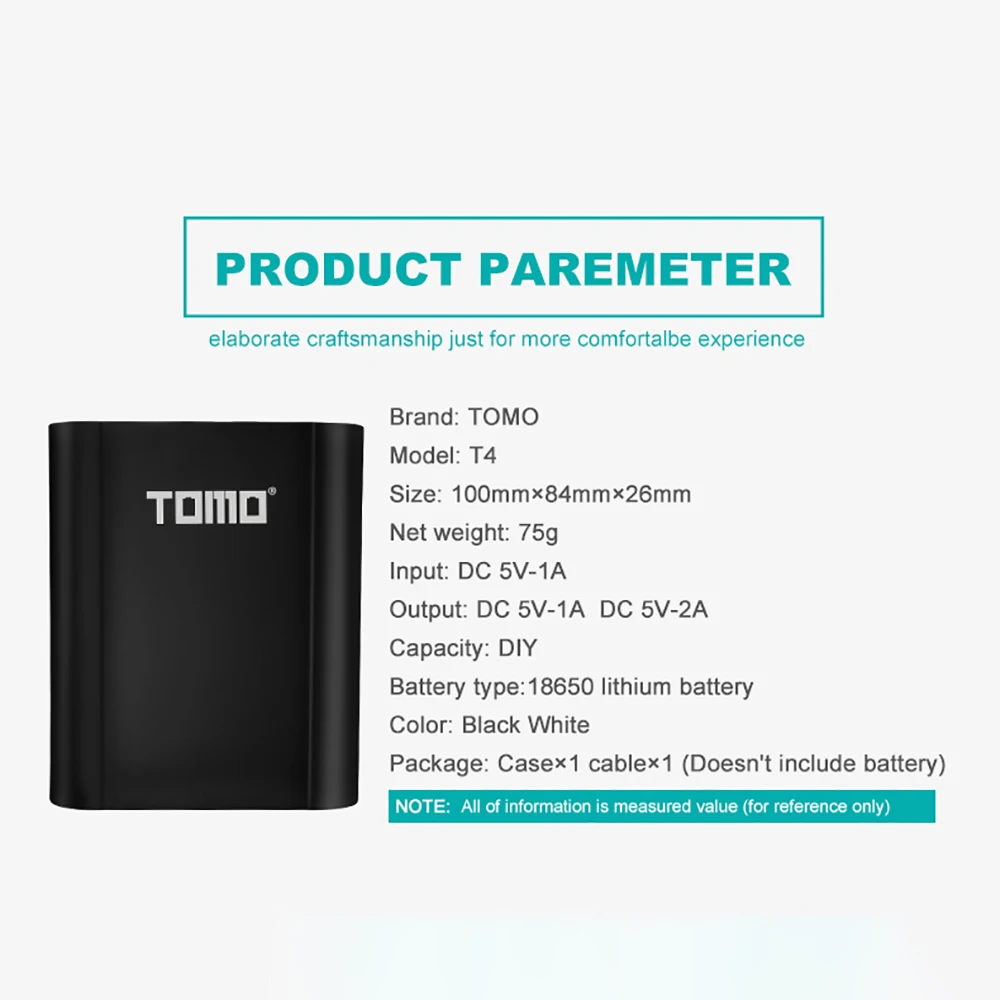 TOMO T4 18650 литий-ионный аккумулятор Батарея Зарядное устройство 2 Вход чехол 5V 2A