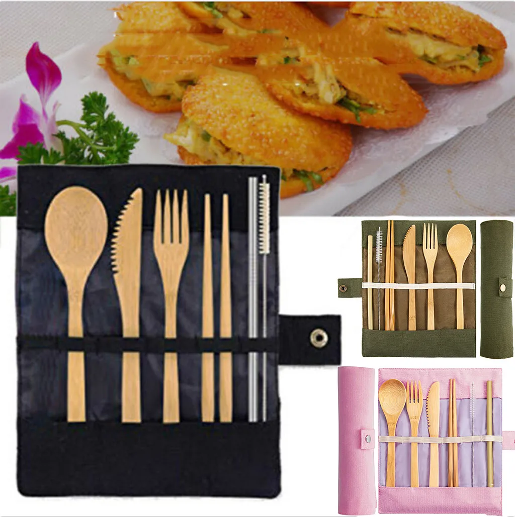 7 шт./компл. многоразовая Посуда Набор бамбуковых столовых приборов посуда для