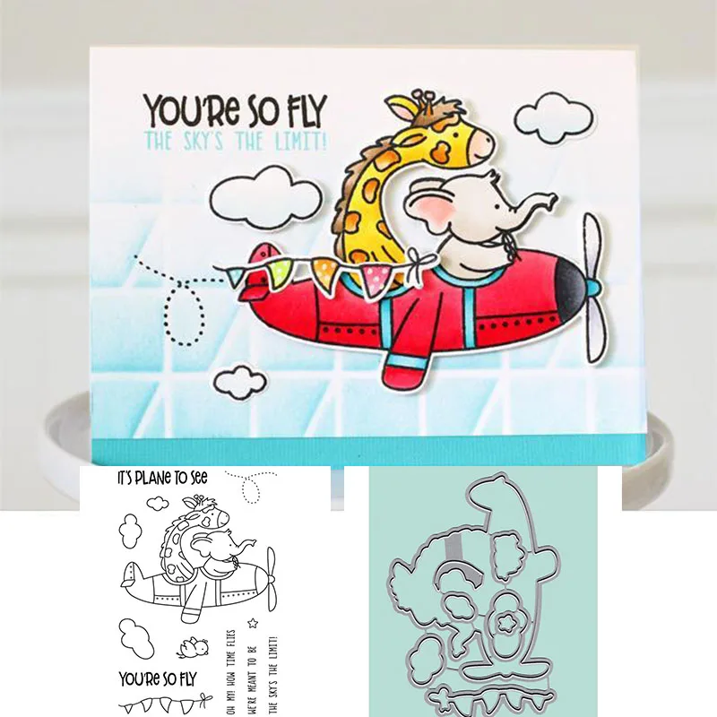 

Flying Elephant Clear Silicone Stamp With Metal Cutting Dies Stencil DIY Scrapbooking Decorative Embossing Cutting Template