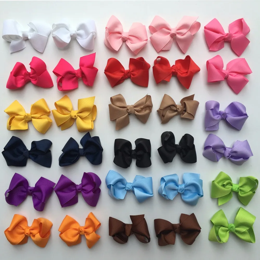 

Kids Girls 3" Grosgrain Ribbon Boutique Hair Bows Small sharp clip Kid headwear Hair Bow Clips Hair bands A067-4