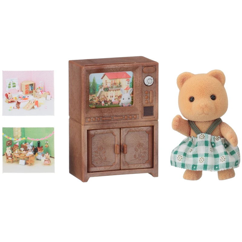 Sylvanian Family Dollhouse Bear Sister с ТВ приставкой игровой набор игрушки фигурки подарок для