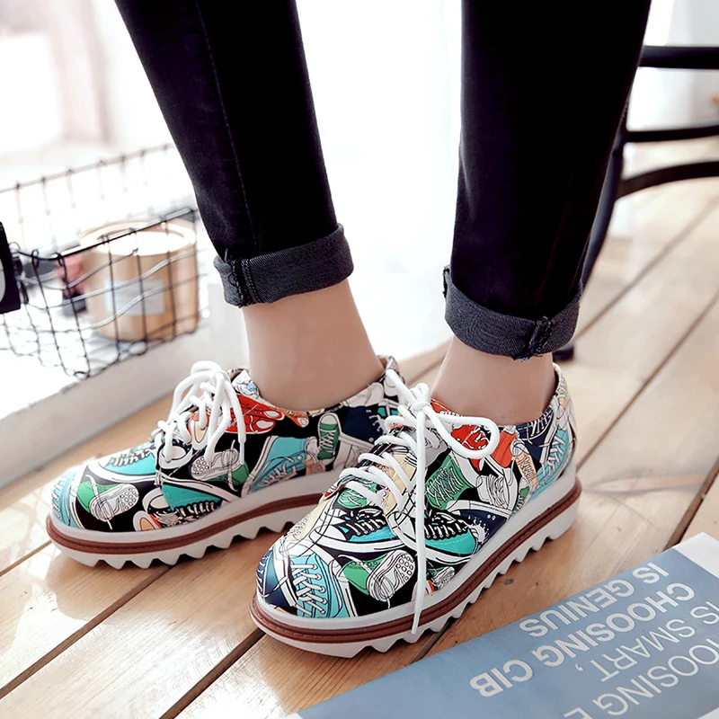 COOFU Мода повседневная клинья пятки платформы зашнуровать женщин насосы из