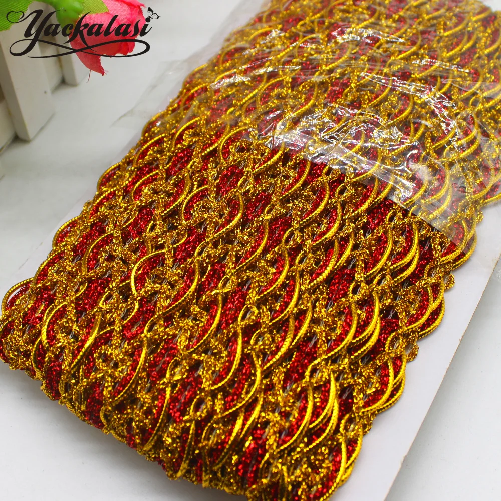 7 5 Yds Рождественская кружевная яркая золотая тесьма Кружевная аппликация вязаные