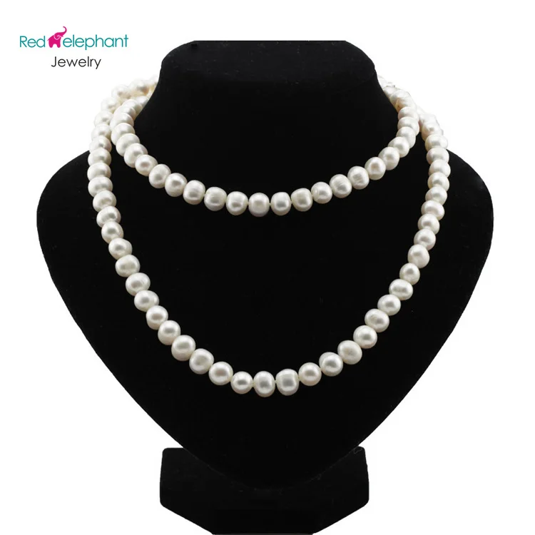 

free shipping natural freshwater pearl necklace 100% real cultured genuine long Akoya pearl necklace 9mm AA potato shape pearls