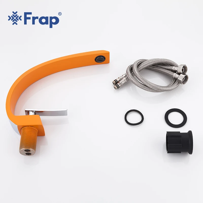 

FRAP New Orange Painting Bathroom Faucets Hot And Cold Mixer Tap Single Handle Brass Basin Faucet Chrome Bath Sink Taps Y10007