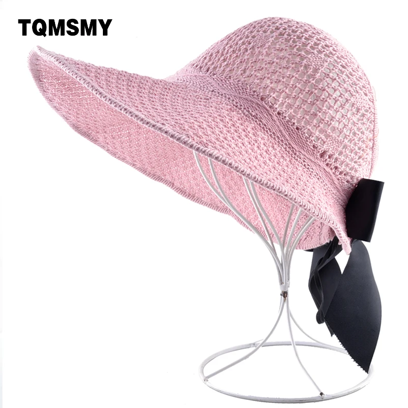 TQMSMY Fashion Ponytail Summer Hats For Women Elegant Straw Cap With Bow-knot Foldable Sun Ladies Wide Brim Visor CapsTMP71 | Аксессуары