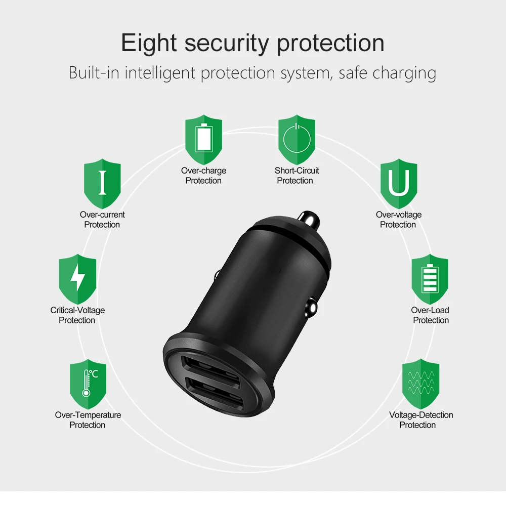 Автомобильное зарядное устройство ROCK 5V 4.8A с двумя USB разъемами для iPhone X 8 7 6 samsung Xiaomi, быстрая зарядка, мини металлическое автомобильное зарядное устройство, 2 порта, 24 Вт