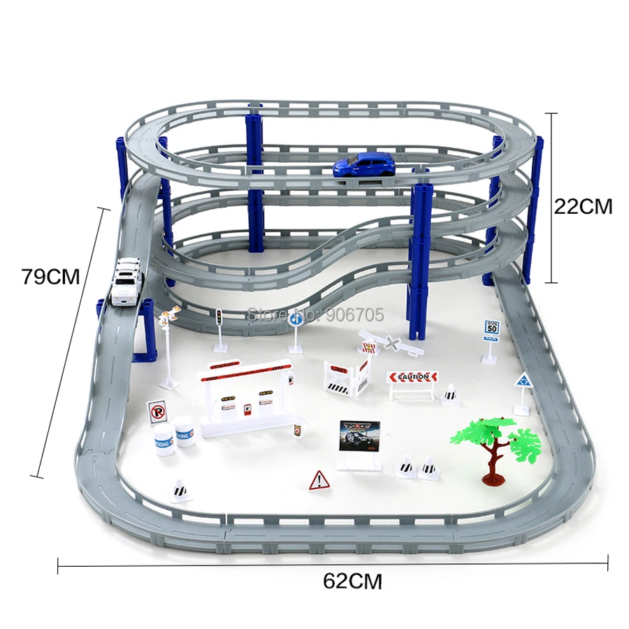 

Transportation Building Slot set 3styles Racing Road multi-layer Spiral Track with light car,DIY Bridge Railway Track car toys