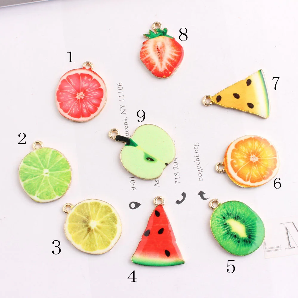 

10pcs Kawaii Fruit slices charms pendant alloy print pattern lemon Strawberry watermelon dangle charms handmade jewelry findings