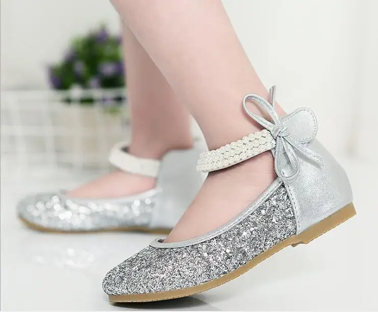 Осенне весенняя Детская красивая обувь с жемчужинами для девочек на каблуке
