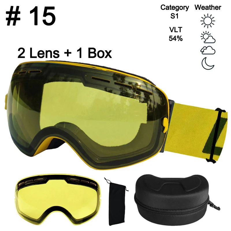 Color 15 Lens Box LOCLE лыжные очки противотуманные Сферический лыжный очки UV400 очки для лыж и сноуборда лыжные очки с ночной версии объектива и коробки - Цвет: Color 15 Lens Box