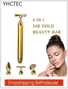 24k Gold Energy Bar 3d Электрический вибромассажер для лица V лифтинг бар карандаш для лица ролик двойной для лица и подбородка формирующий массажер