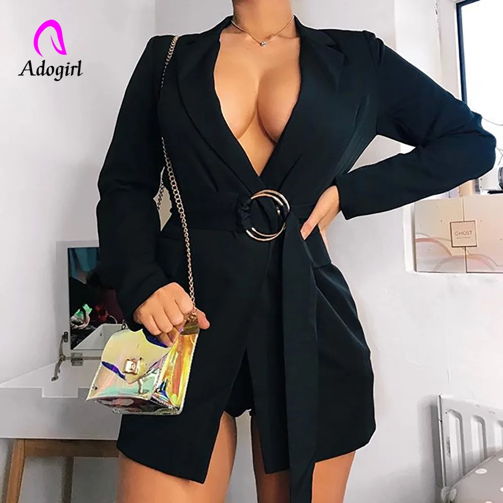 Женский однобортный пиджак Adogirl однотонный со скрытым поясом и карманами для