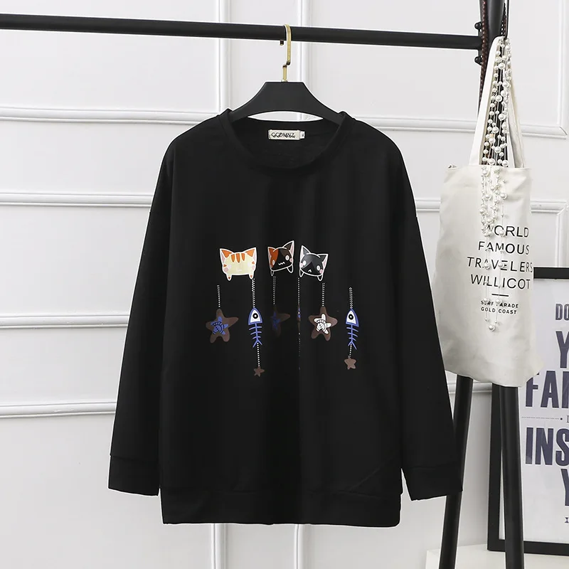 Ubetoku 2018 Winter Spring women sweatshirts ladies cotton hoodies cute cat fishbone pullovers plus size clothing | Женская одежда