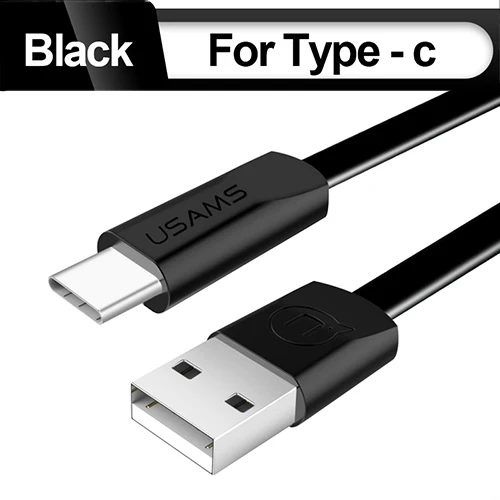 USAMS USB кабель для iPhone type C Microusb зарядное устройство для передачи данных Зарядка Micro USB кабель для Android кабели для мобильных телефонов шнур - Цвет: Black for Type C